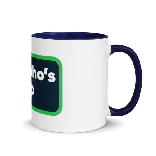 Who's Up — White Ceramic Mug with Color Inside (Dark Blue)
