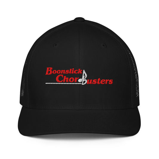 Boonslick Chordbusters — Closed-Back Trucker Cap | Flexfit 6511 (Black/White)