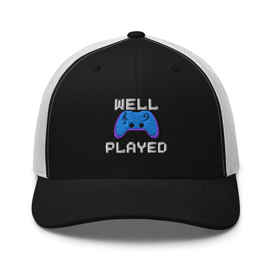 Well Played — Retro Trucker Hat | Yupoong 6606 (Black/ White)