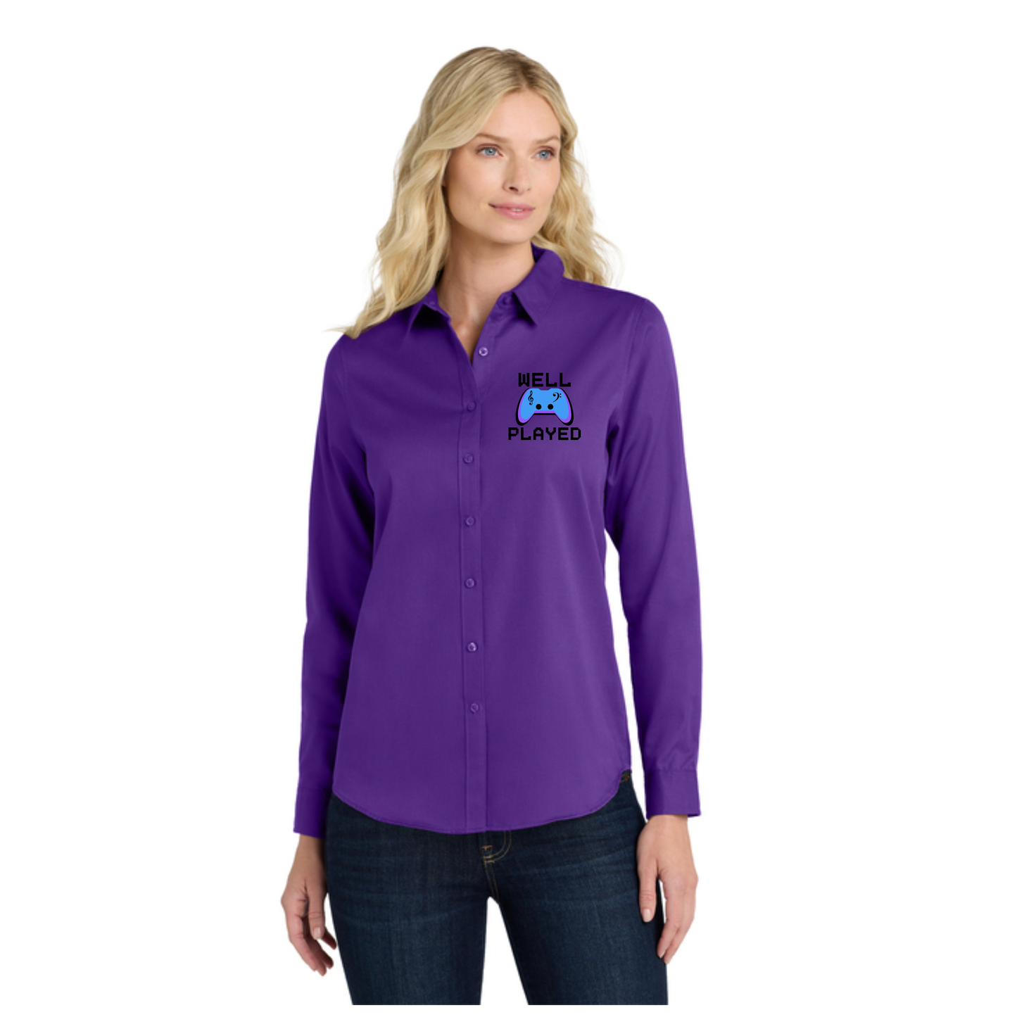 Well Played - Embroidered Long Sleeve Women's Fit SuperPro React™ Twill Shirt