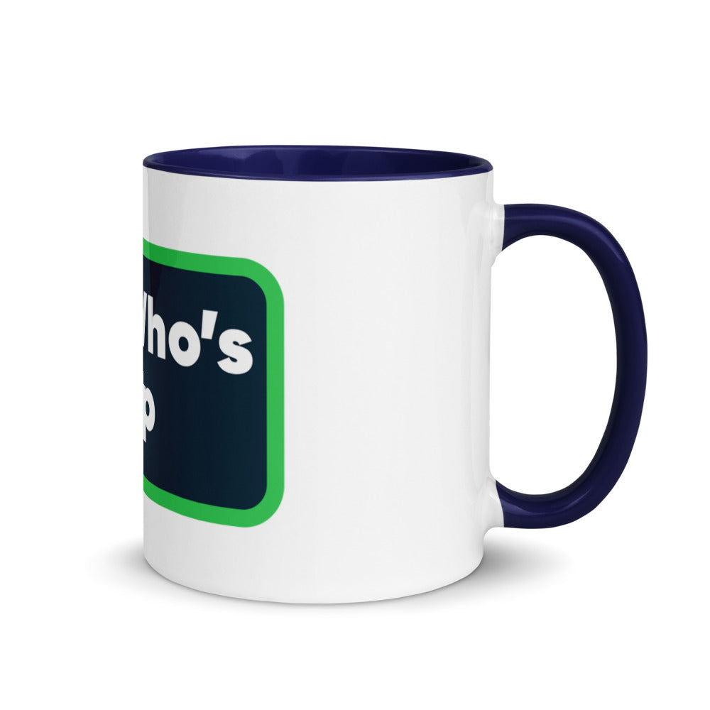 Who's Up — White Ceramic Mug with Color Inside (Dark Blue)