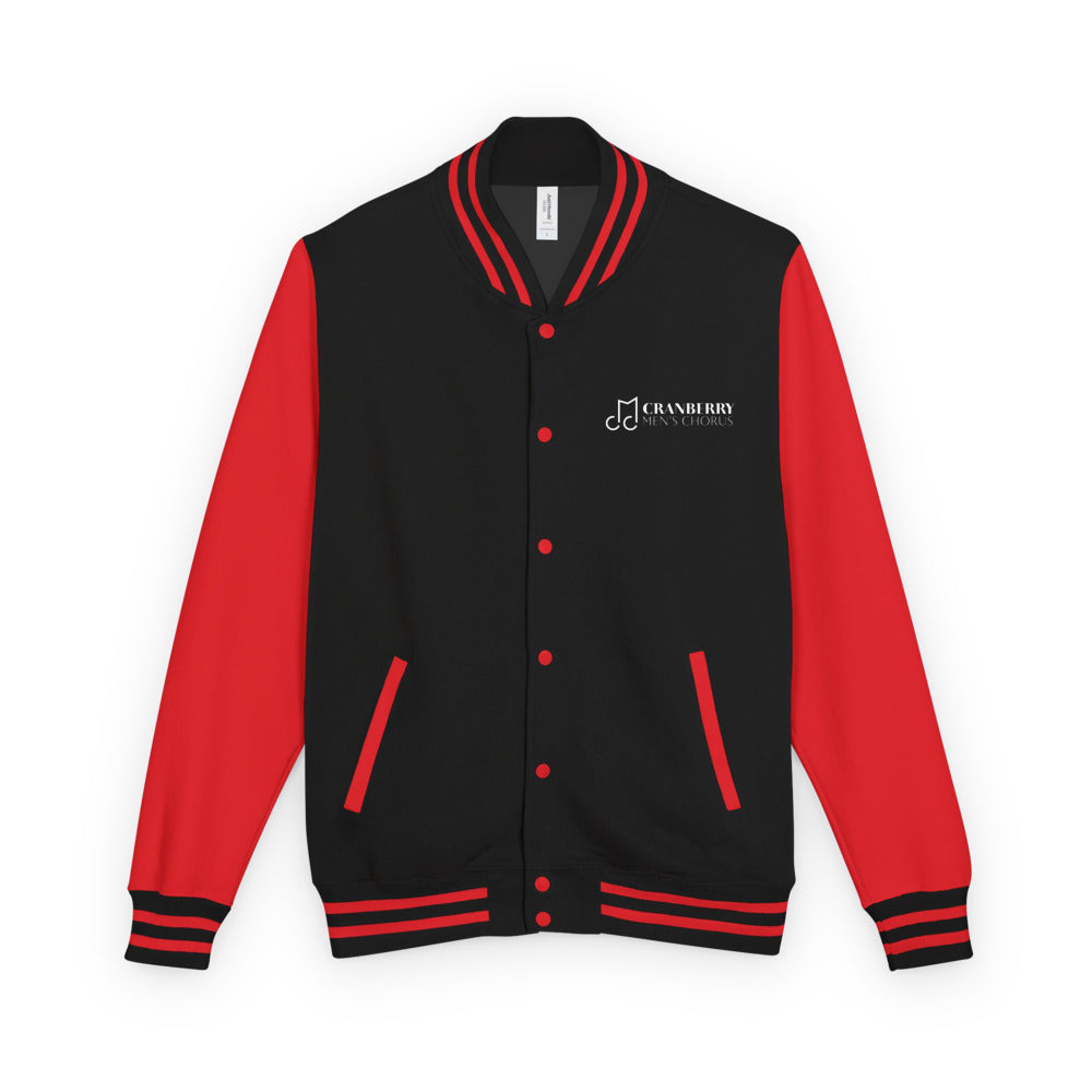 Cranberry Men's Chorus — Unisex Heavyweight Letterman Jacket | AWDis JH043 (Jet Black/Heather Grey)