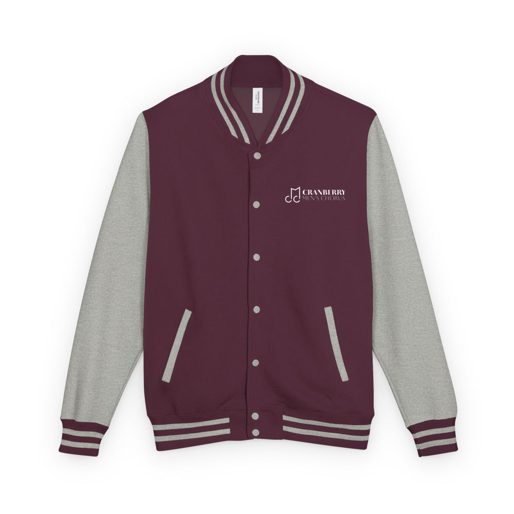Cranberry Men's Chorus — Unisex Heavyweight Letterman Jacket | AWDis JH043 (Jet Black/Heather Grey)