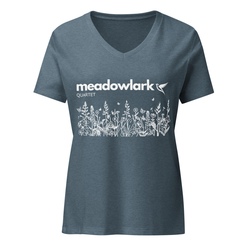 Meadowlark — Women's Relaxed V-Neck T-Shirt | Bella Canvas 6405CVC (Heather Slate)