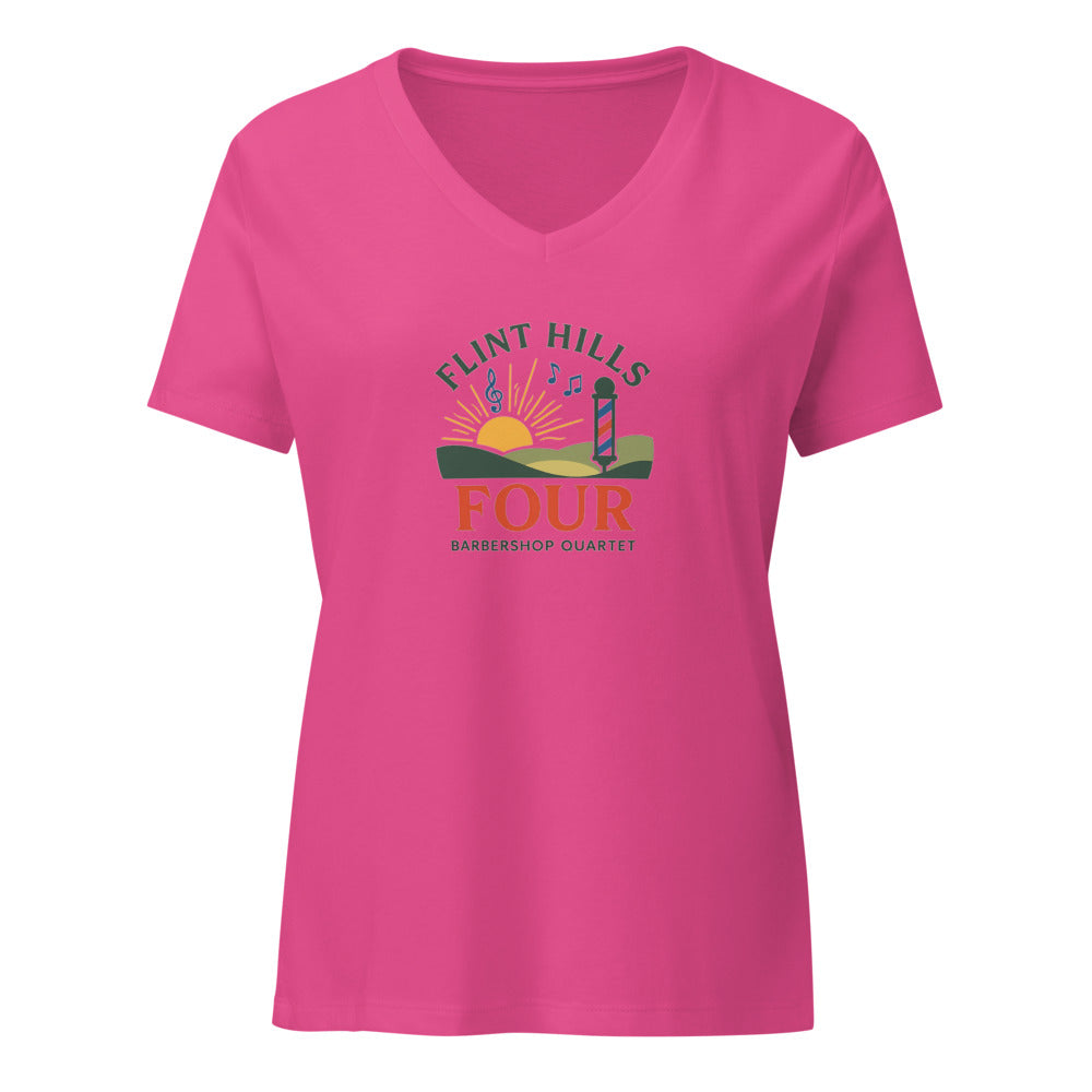 Flint Hills Four — Women's Relaxed V-Neck T-Shirt | Bella Canvas 6405CVC (Heather Slate)