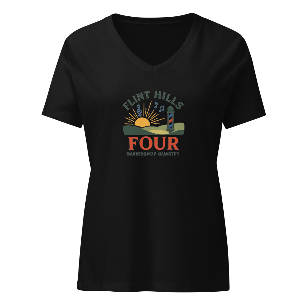 Flint Hills Four — Women's Relaxed V-Neck T-Shirt | Bella Canvas 6405CVC (Heather Slate)