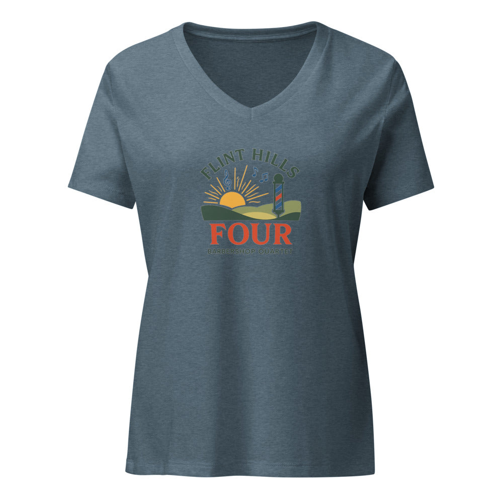 Flint Hills Four — Women's Relaxed V-Neck T-Shirt | Bella Canvas 6405CVC (Heather Slate)