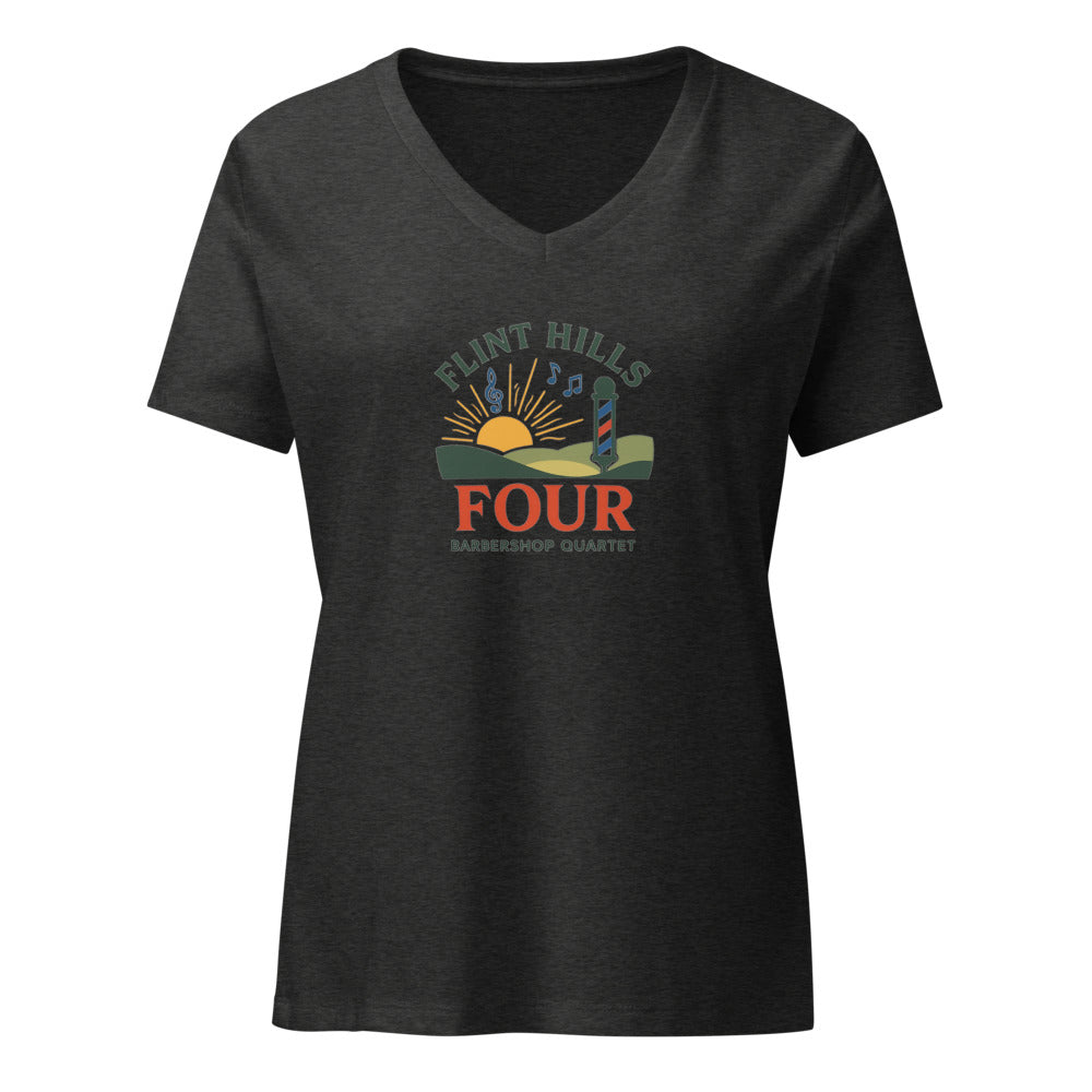 Flint Hills Four — Women's Relaxed V-Neck T-Shirt | Bella Canvas 6405CVC (Heather Slate)