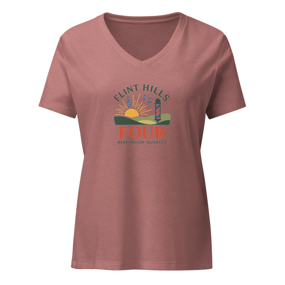 Flint Hills Four — Women's Relaxed V-Neck T-Shirt | Bella Canvas 6405CVC (Heather Slate)