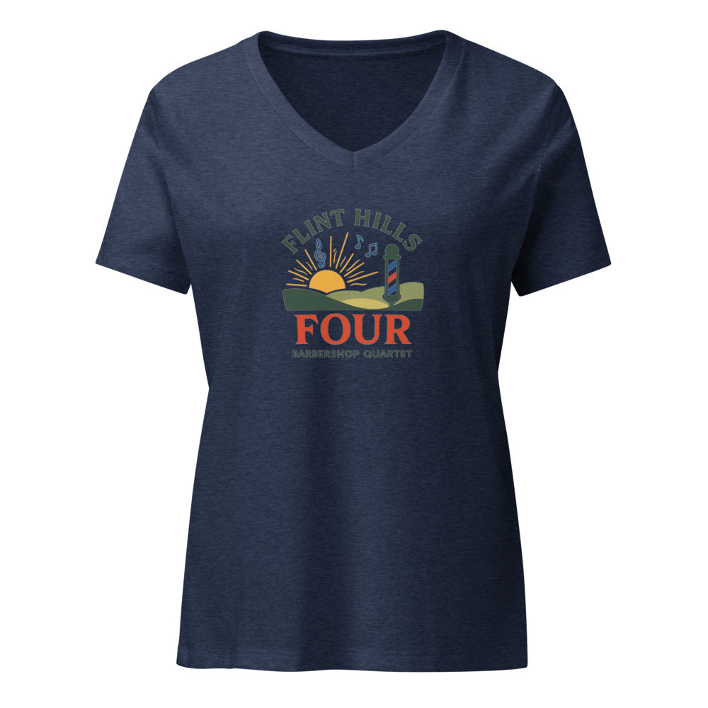Flint Hills Four — Women's Relaxed V-Neck T-Shirt | Bella Canvas 6405CVC (Heather Slate)