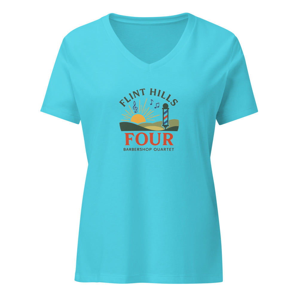 Flint Hills Four — Women's Relaxed V-Neck T-Shirt | Bella Canvas 6405CVC (Heather Slate)