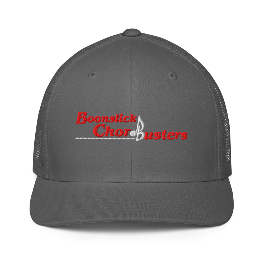 Boonslick Chordbusters — Closed-Back Trucker Cap | Flexfit 6511 (Black/White)
