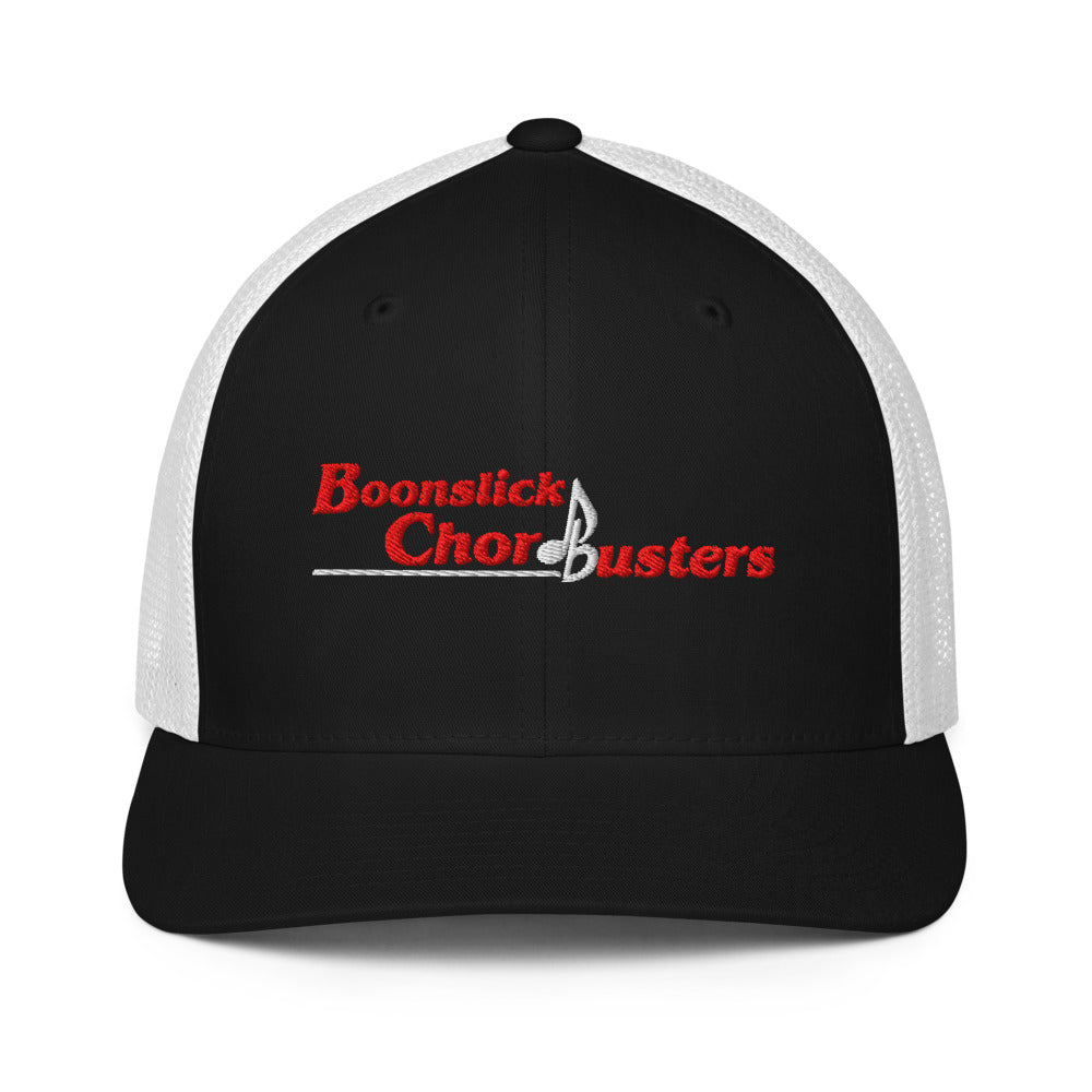 Boonslick Chordbusters — Closed-Back Trucker Cap | Flexfit 6511 (Black/White)