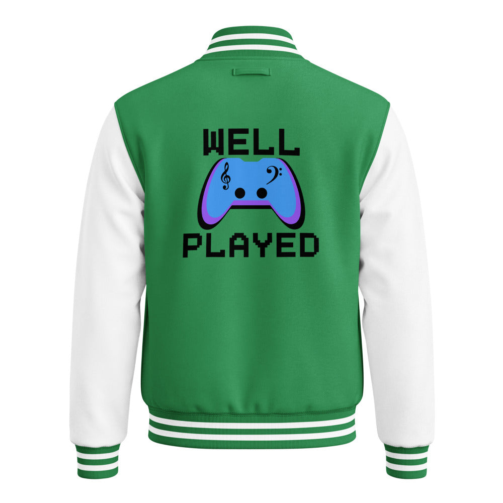 Well Played — Unisex Heavyweight Letterman Jacket | AWDis JH043 (Kelly Green/Arctic White)
