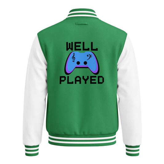 Well Played — Unisex Heavyweight Letterman Jacket | AWDis JH043 (Kelly Green/Arctic White)