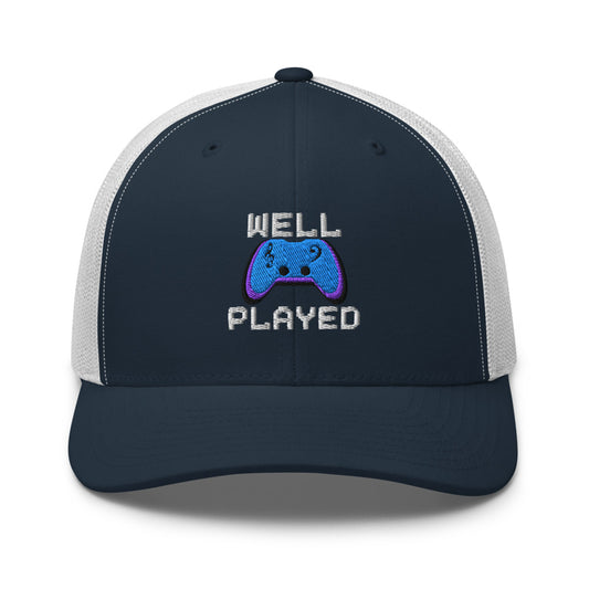 Well Played — Retro Trucker Hat | Yupoong 6606 (Black/ White)