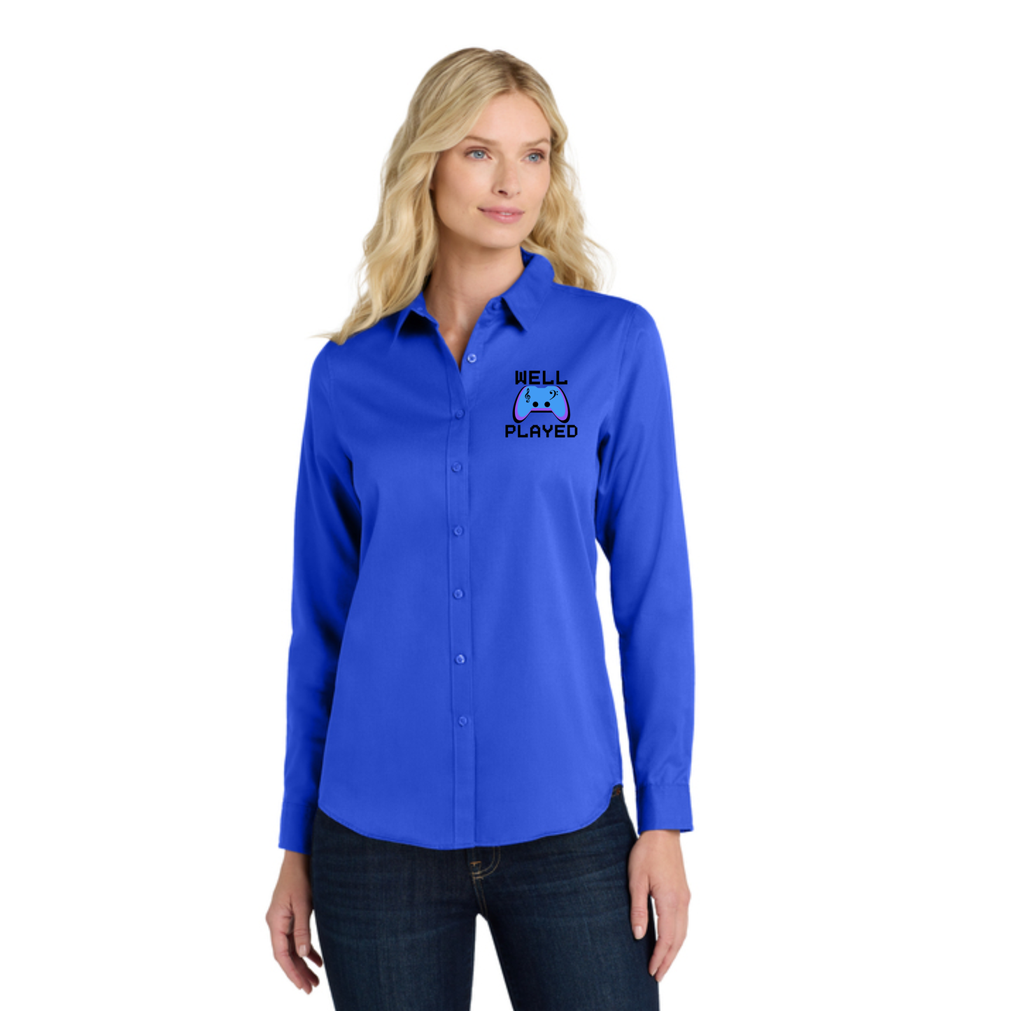 Well Played -  Embroidered Long Sleeve Women's Fit SuperPro React™ Twill Shirt