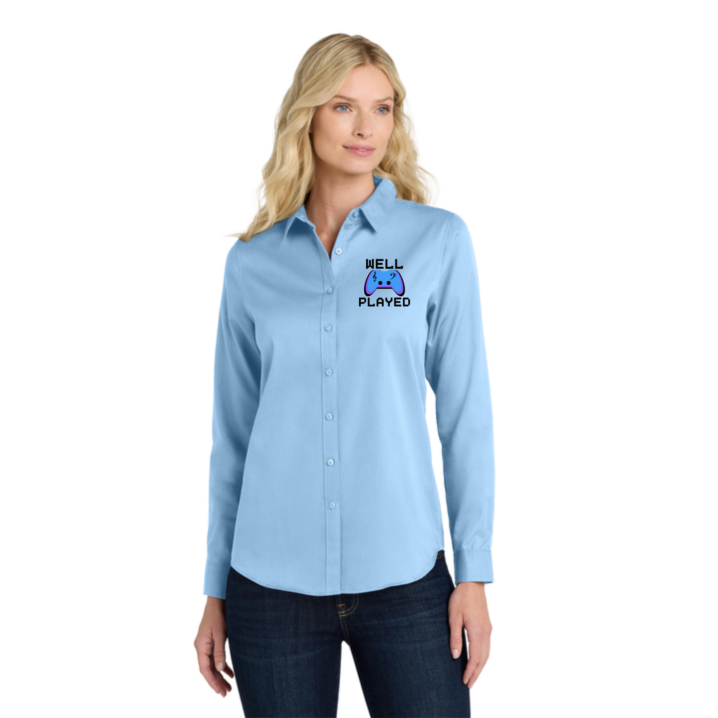 Well Played -  Embroidered Long Sleeve Women's Fit SuperPro React™ Twill Shirt