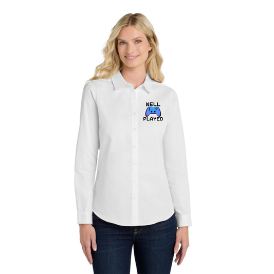 Well Played -  Embroidered Long Sleeve Women's Fit SuperPro React™ Twill Shirt