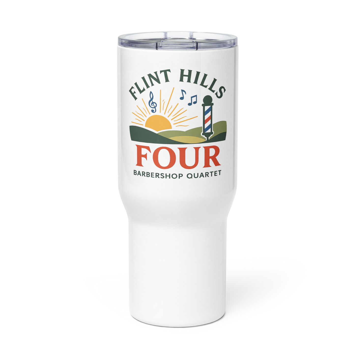 Flint Hills Four — Travel Mug with a Handle (White)
