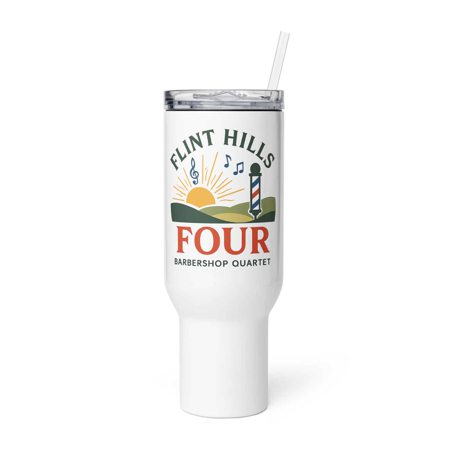 Flint Hills Four — Travel Mug with a Handle (White)