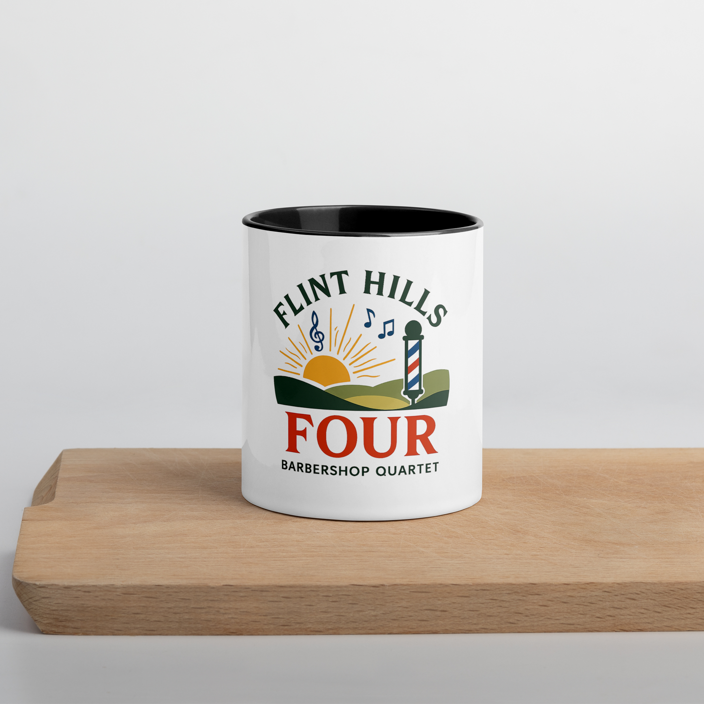 Flint Hills Four — White Ceramic Mug with Color Inside (Black)