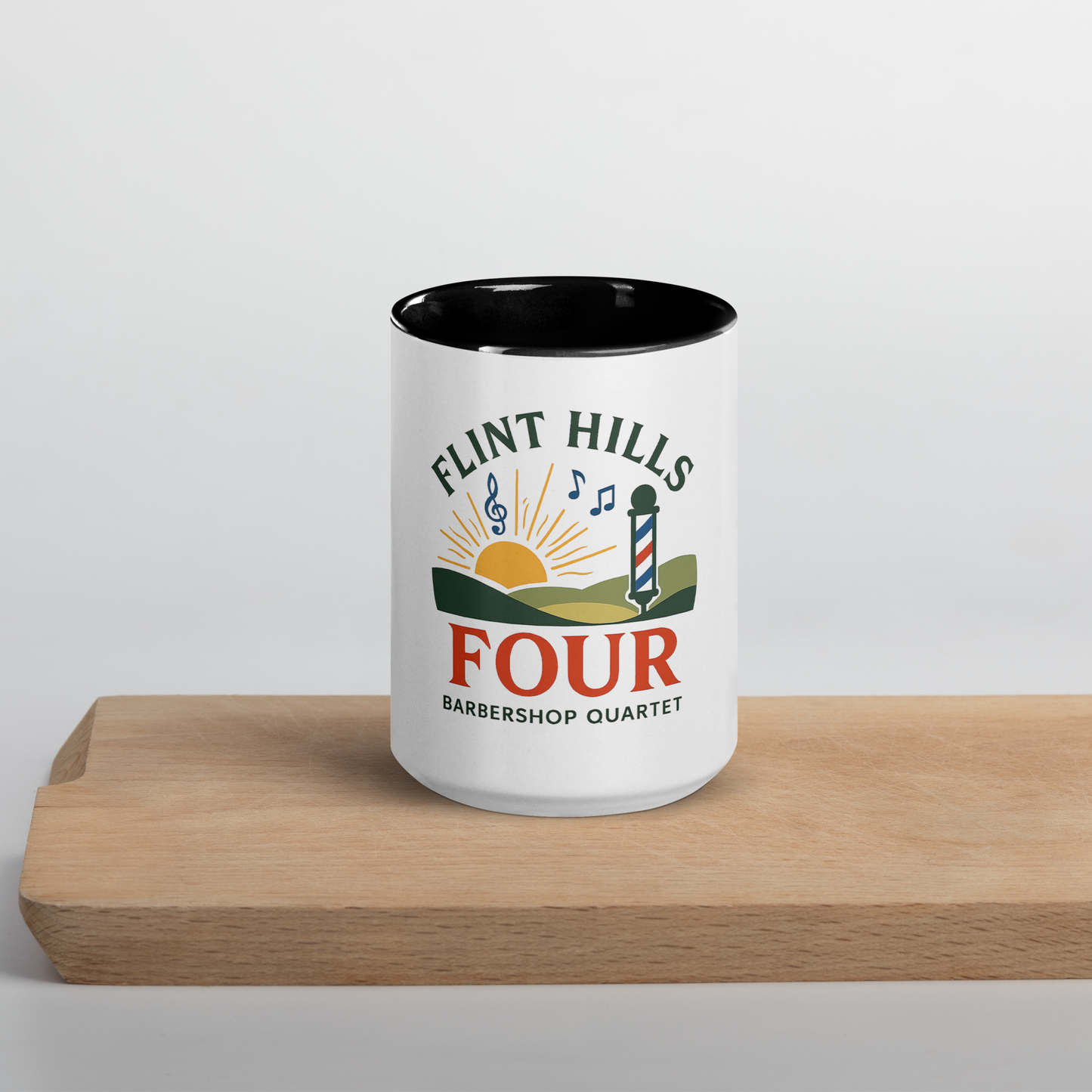 Flint Hills Four — White Ceramic Mug with Color Inside (Black)